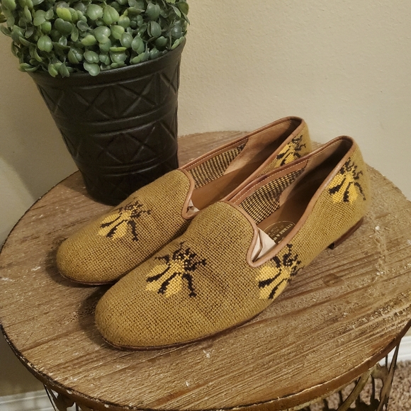 STUBBS & WOOTTON Signature Bee Yellow Brown Needlepoint Slip-On Loafers Size 9 - Picture 8 of 11